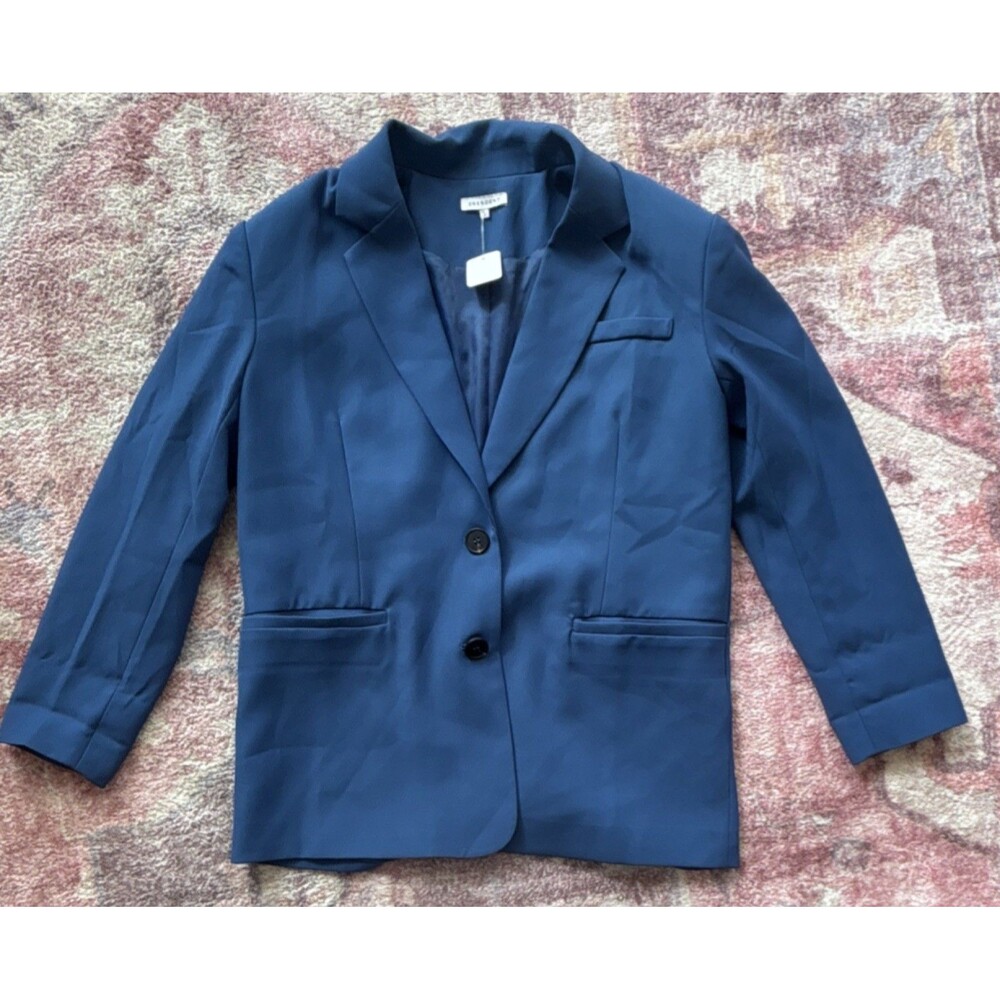 Crescent Blue Notch Lapel Blazer Jacket Size S Long Sleeve Women's